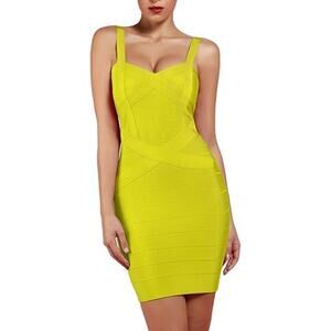 UONBOX Women's Yellow Sleeveless Bodycon Bandage Strap Tank Dress Size Large